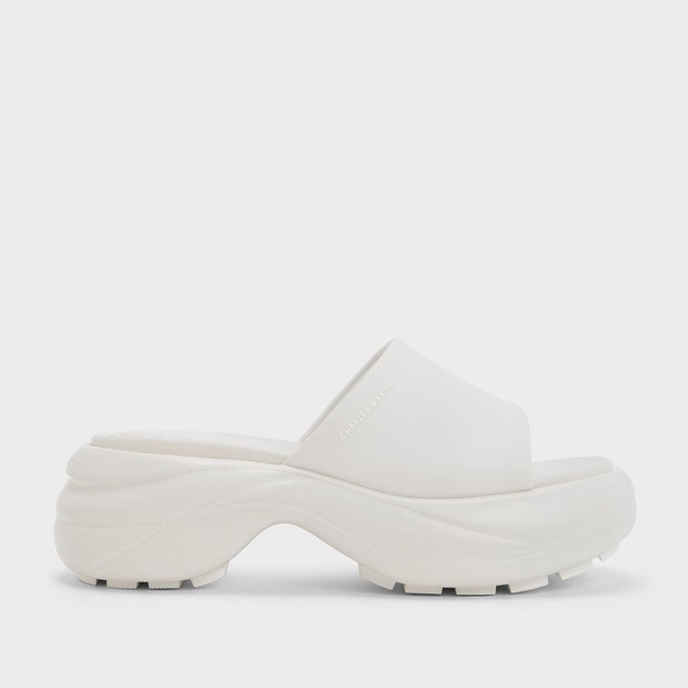 Charles&Keith Women's White Wide-Strap Curved Platform Sports Sandals